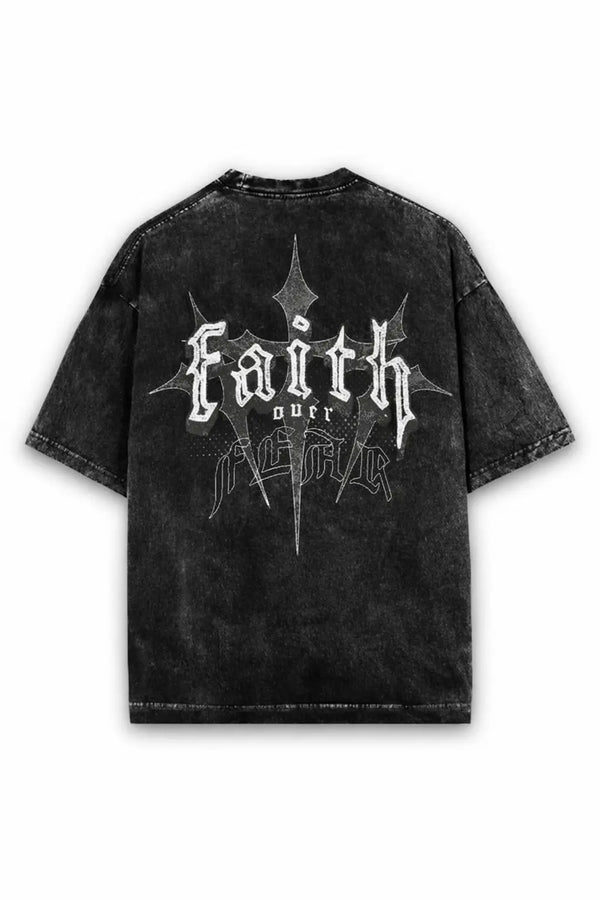 FAITH OVER FEAR Oversized Acid Wash T-Shirt WestWild