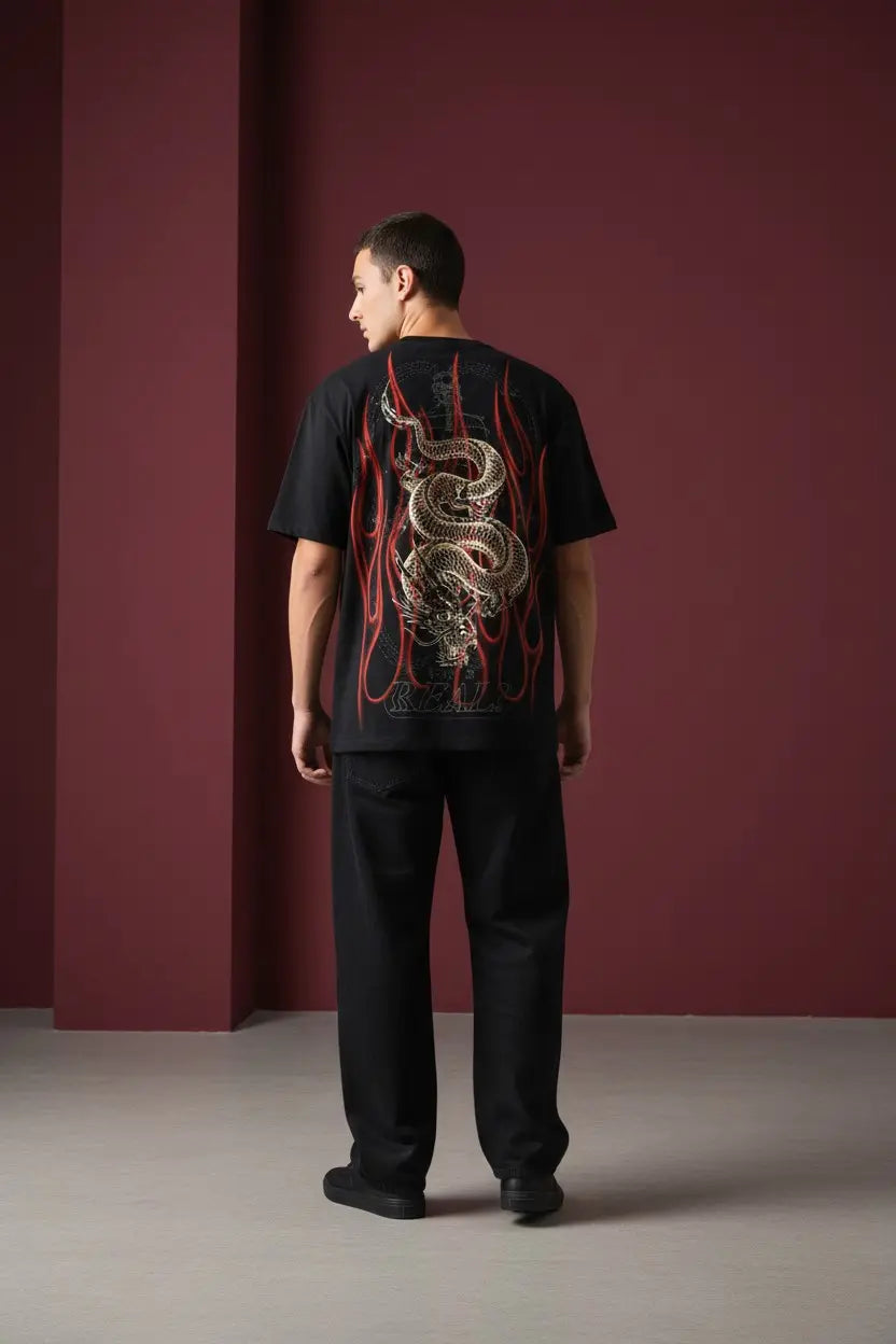 Dragon Flame Back Print T-Shirt West Wild
