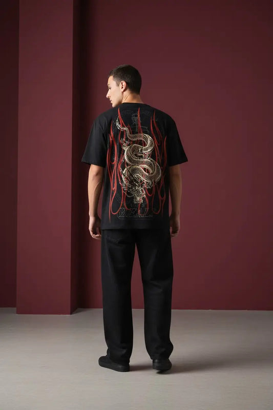 Dragon Flame Back Print T-Shirt West Wild
