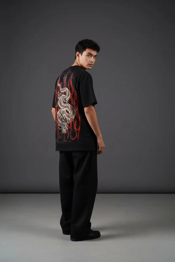 Dragon Flame Back Print T-Shirt West Wild