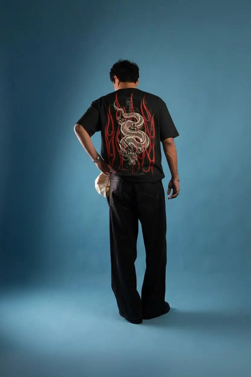 Dragon Flame Back Print T-Shirt West Wild